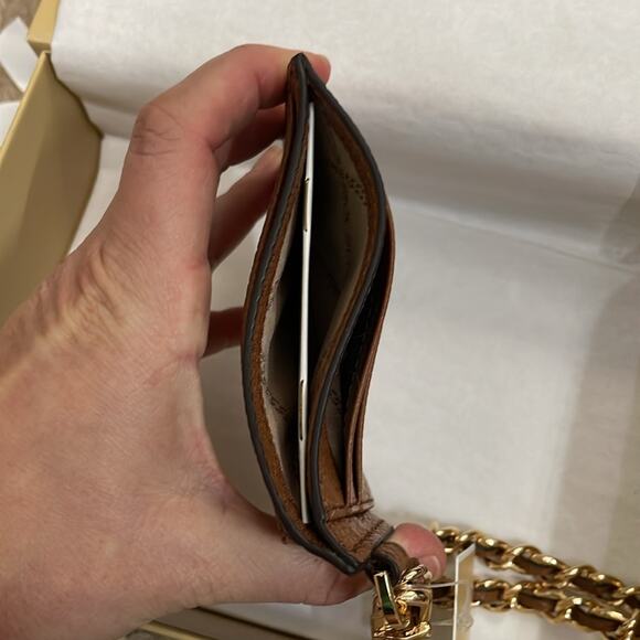 Michael Kors Brown Leather Jet Set Small ID Chain Card Holder New Retails $128 - Picture 5 of 5